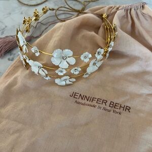 Jennifer Behr White Floral Gold-Tone Circlet Headband